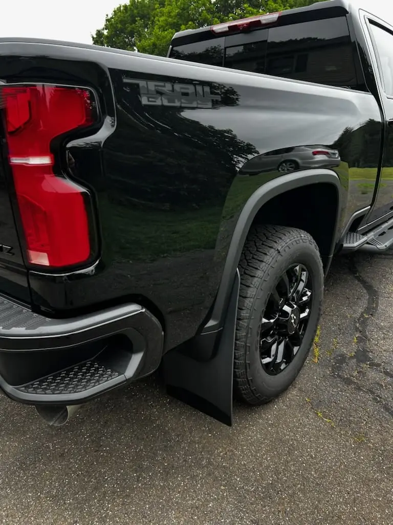 Chevy 2500/3500 Rear drill‑less mud flaps, 2020 - current, single rear wheel