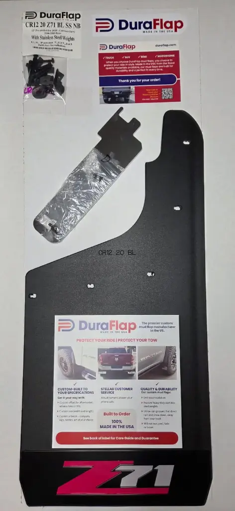 PKG Chevy 2500/3500 Rear Z71 drill‑less mud flaps, 2020 - current, single rear wheel